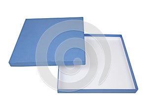 Open blue rectangular box isolated on white