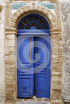 Open blue shabby door