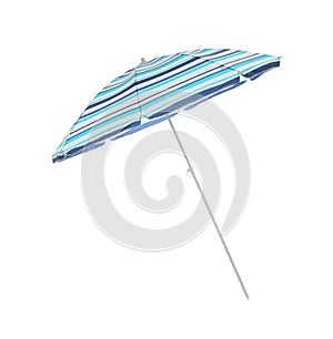 Open blue striped beach umbrella isolated on white