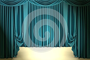 Open blue theater curtain