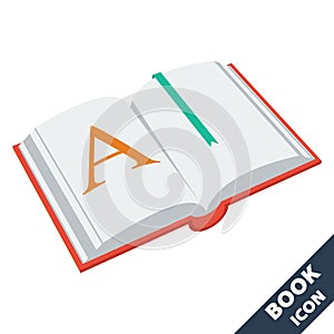 Open book 3D vector icon in flat style