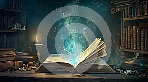 Open book Adventure. The Forgotten Arcanum: Mages of the Astral Tide. Generative Ai photo