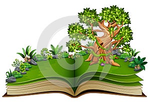 Open book with animals cartoon on the trees