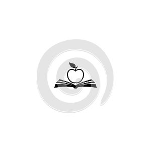 Open book with apple icon isolated on white background