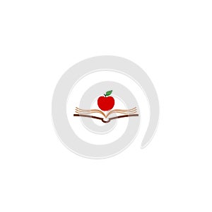 Open book with apple icon isolated on white background