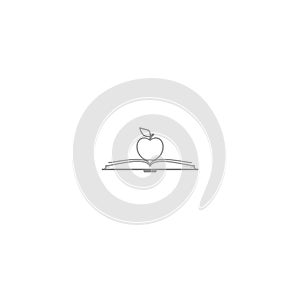 Open book with apple icon isolated on white background