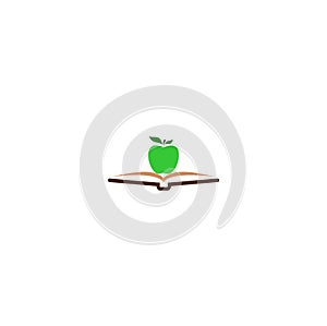 Open book with apple icon isolated on white background