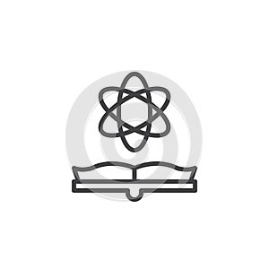 Open book and atom outline icon