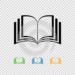 Open book black and colored line icons