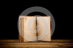 Open Book blank on old wood background