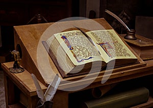 Open Book blank on old wood table