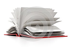 Open book with blank white pages. 3D illustration