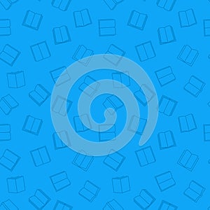 Open book blue seamless vector pattern in thin line style