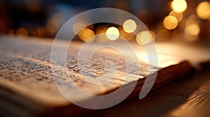 An open book with a blurry background