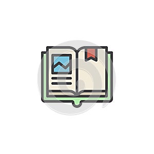 Open book with bookmark filled outline icon