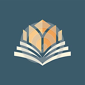 An open book with a bookmark resting on top, showcasing a modern and stylish design, Conceptualize a clean and stylish emblem for