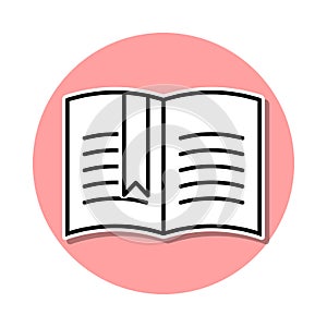 open book with a bookmark sticker icon. Simple thin line, outline vector of Books and magazines icons for ui and ux, website or