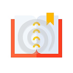 Open book with bookmark vector illustration, flat style icon