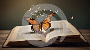 Open book with butterflies flying