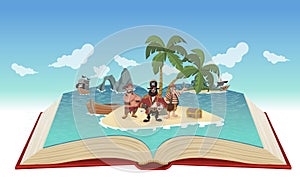 Open book with cartoon pirates