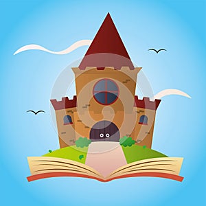 Open book castle scene. Vector
