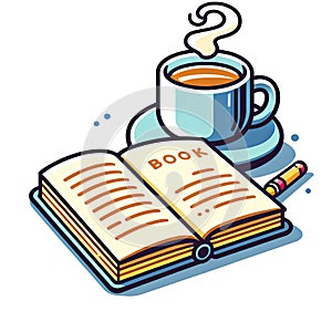 Open Book and Coffee Cup Cozy Illustration