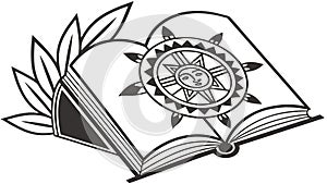 Open book with compass, symbolizing knowledge, guidance, and discovery, vector design Generative AI
