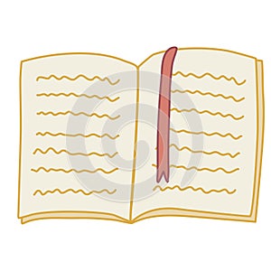Open book or diary with bookmark, vector