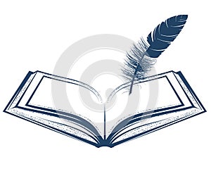 Open book or diary and feather, writer, scriptwriter or poet concept, write a memoirs photo