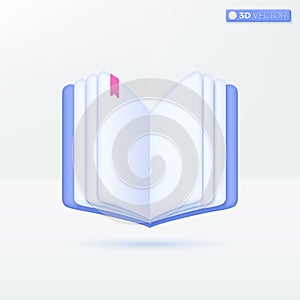 Open book or diary icon symbol. paper blank, bookmark, e-book, magazine, libraly Education concept. 3D vector isolated