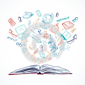 Open book education concept doodle