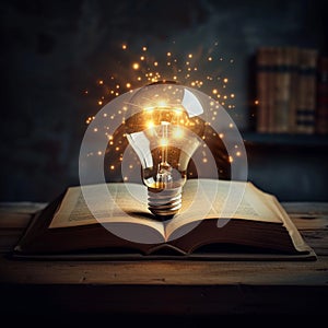 Open book with empty light bulb space for creative ideas