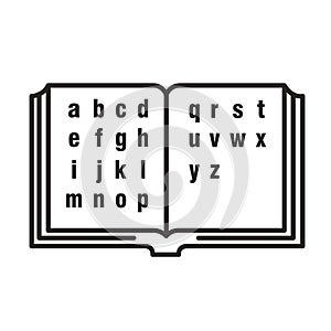 Open book with English alphabet