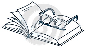 Open Book and Eyeglasses, Deep Learning and Literacy, vector design Generative AI