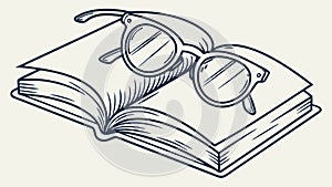 Open Book with Eyeglasses, Reading and Learning, Knowledge Concept, vector design Generative AI