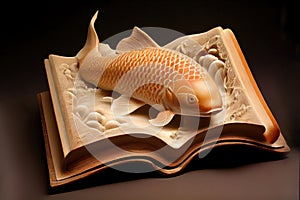 Open book with a fish jumping