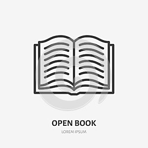 Open book flat line icon. Vector thin sign of diary, library logo. Dictionary, encyclopedia outline illustration