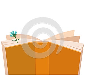 Open book with flower bookmark on white background