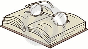 Open Book with Glasses Reading Knowledge Study, vector design Generative AI