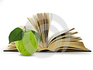 Open Book and globe in green apple.