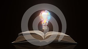 Open Book Glowing Light Bulb - 3D illustration