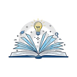 An open book with a glowing light bulb above it, symbolizing knowledge vector design Generative AI