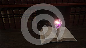 Open Book Glowing Light Bulb Bookshelf - 3D illustration