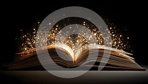 Open book with glowing pages.