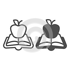 Open book green apple line and solid icon, children book day concept, green apple vector sign on white background, book