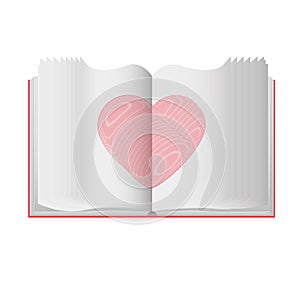 Open book with heart. Valentine for intellectuals. Greeting card, symbol of love and romance. photo