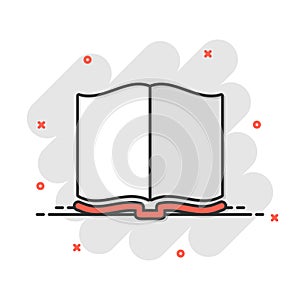 Open book icon in comic style. Literature vector cartoon illustration on white isolated background. Library business concept