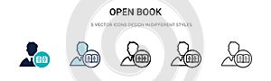 Open book icon in filled, thin line, outline and stroke style. Vector illustration of two colored and black open book vector icons