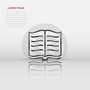 Open book icon in flat style. Literature vector illustration on isolated background. Library business concept
