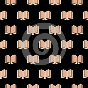 Open book icon isolated seamless pattern on black background